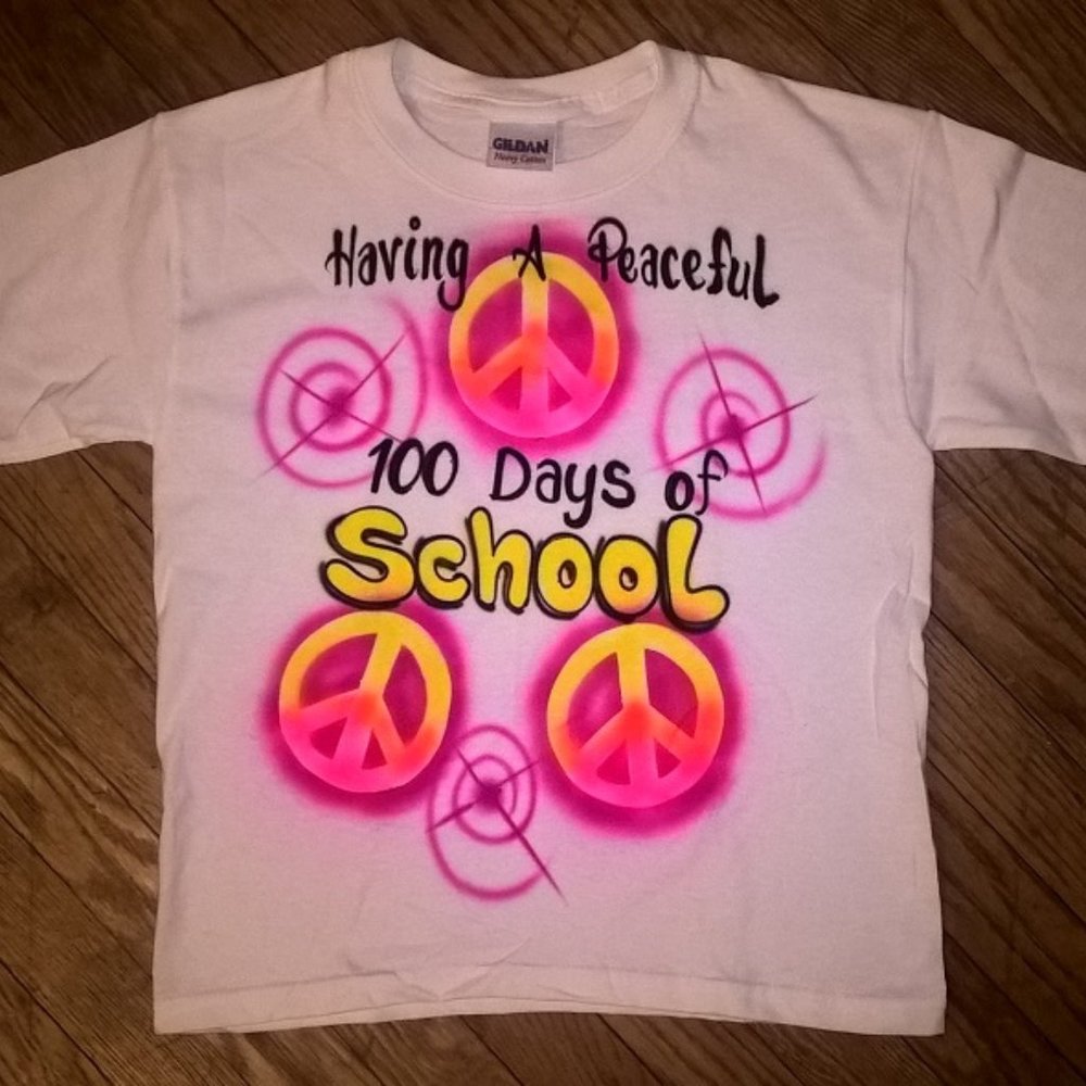 new airbrush 100th day of school peace sign tshirt